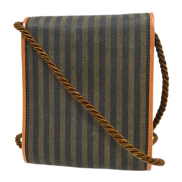 Authentic FENDI Pequin Pattern Shoulder Pochette Purse Bag Brown Canvas - Picture 2 of 11